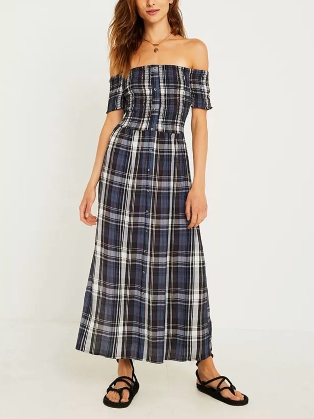 UO Blue Plaid Midi Dress 👗